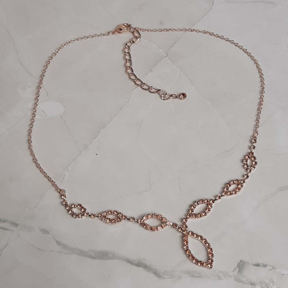 Rose Gold & Pink Rhinestone Necklace
